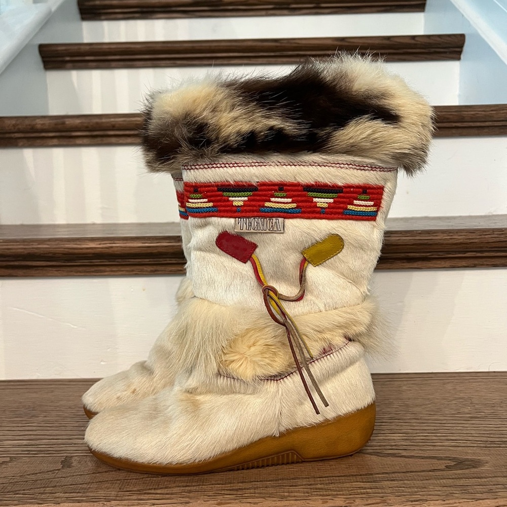 TECNICA Scandinavian Apres Ski Boots Fur-Lined Boots Red Yellow Blue 7.5 (38)